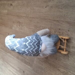 Place & Time Gray Knit Hat, White Beard, And Wooden Sled Holiday Gnome